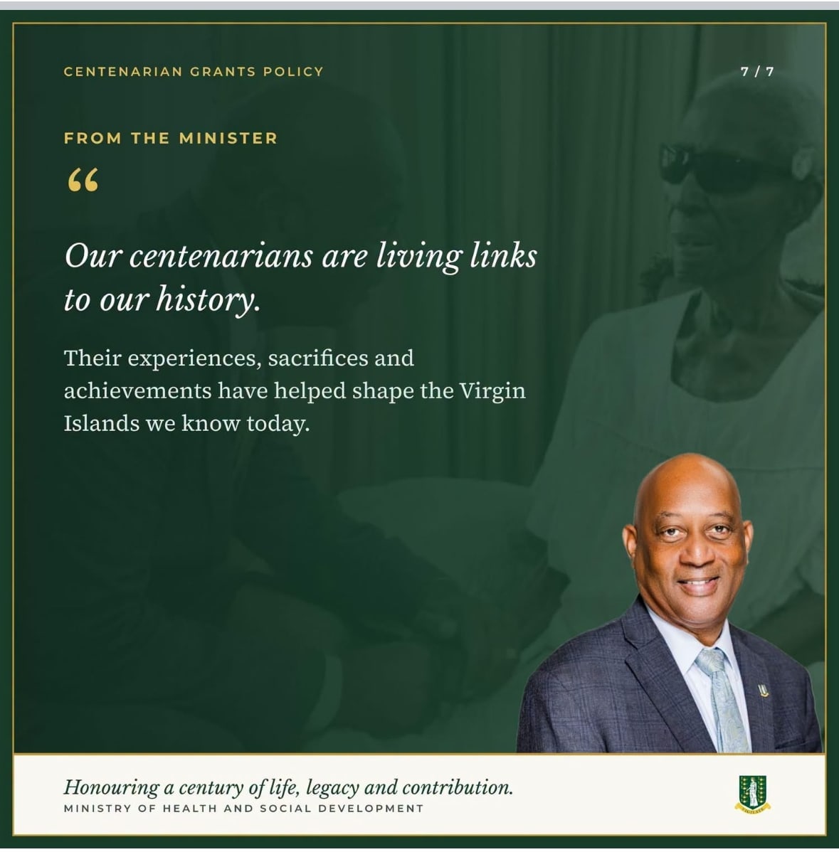 CENTENARIAN GRANT DOUBLES TO $10,000 UNDER NEW VIRGIN ISLANDS POLICY