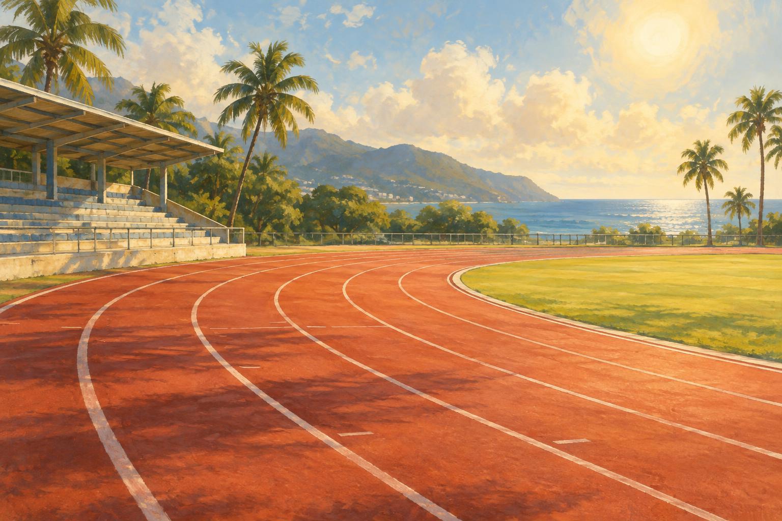 Illustration: an athletics track in the sun